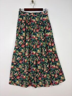Vintage Maxi Skirt Womens Small Green Red Floral 90s Full Flare Susan Bristol